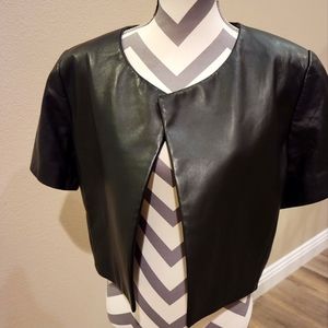 Lamarque Women Black Leather Croppped Blazer.